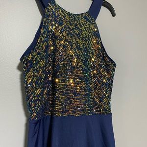 Zunie A-Line Sequin Bodice Navy Girls Dress